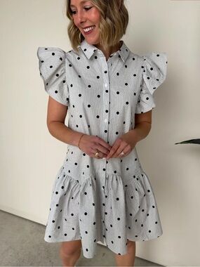 White Polka Dot Mini Dress with Ruffle Sleeves